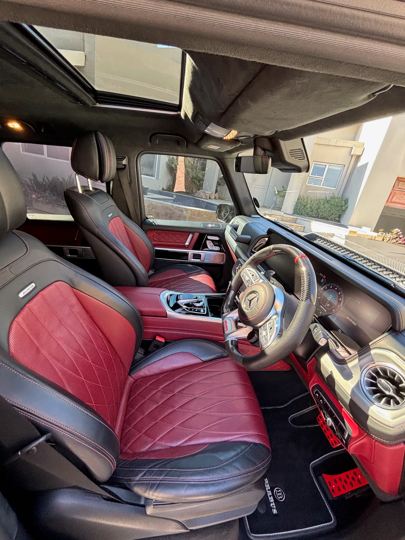Detailed red and black Brabus G-Wagon interior