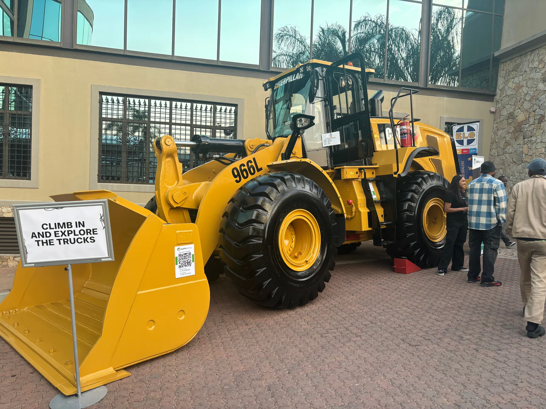 Large yellow Caterpillar wheel loader presented after detailing