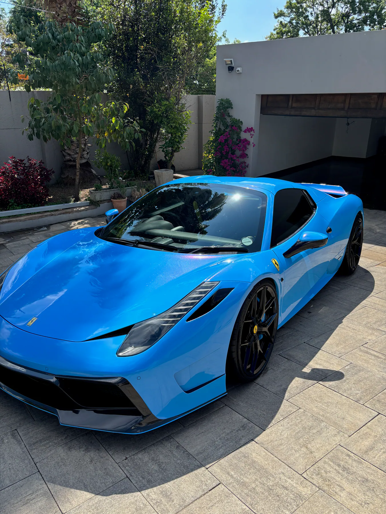 Blue Ferrari after prestige detailing